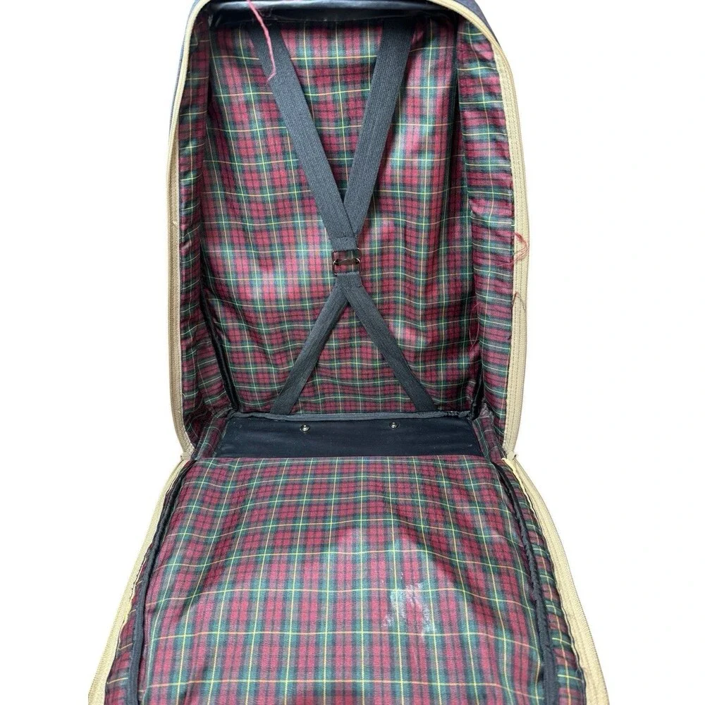 Vintage Duck Head Rolling Backpack Bookbag Navy Blue Tartan Carry on 17x14